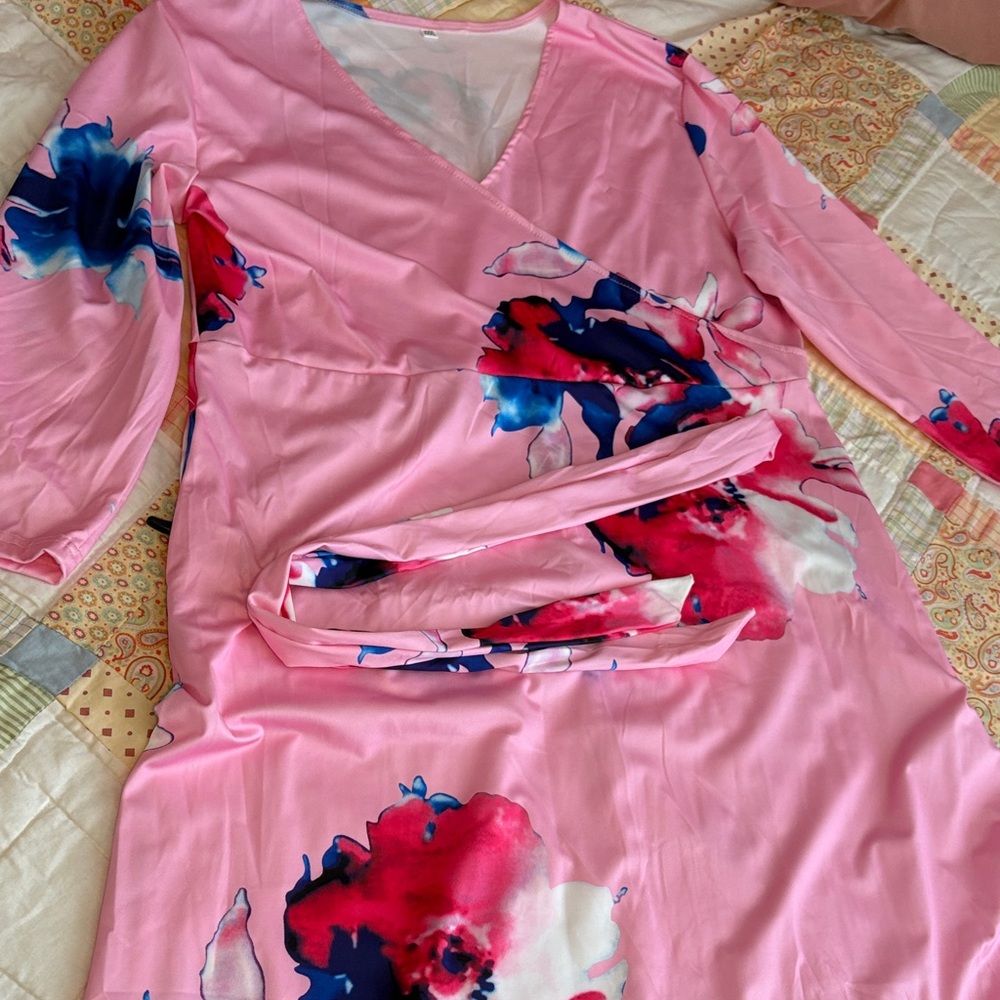 Floral Pink Wrap Dress